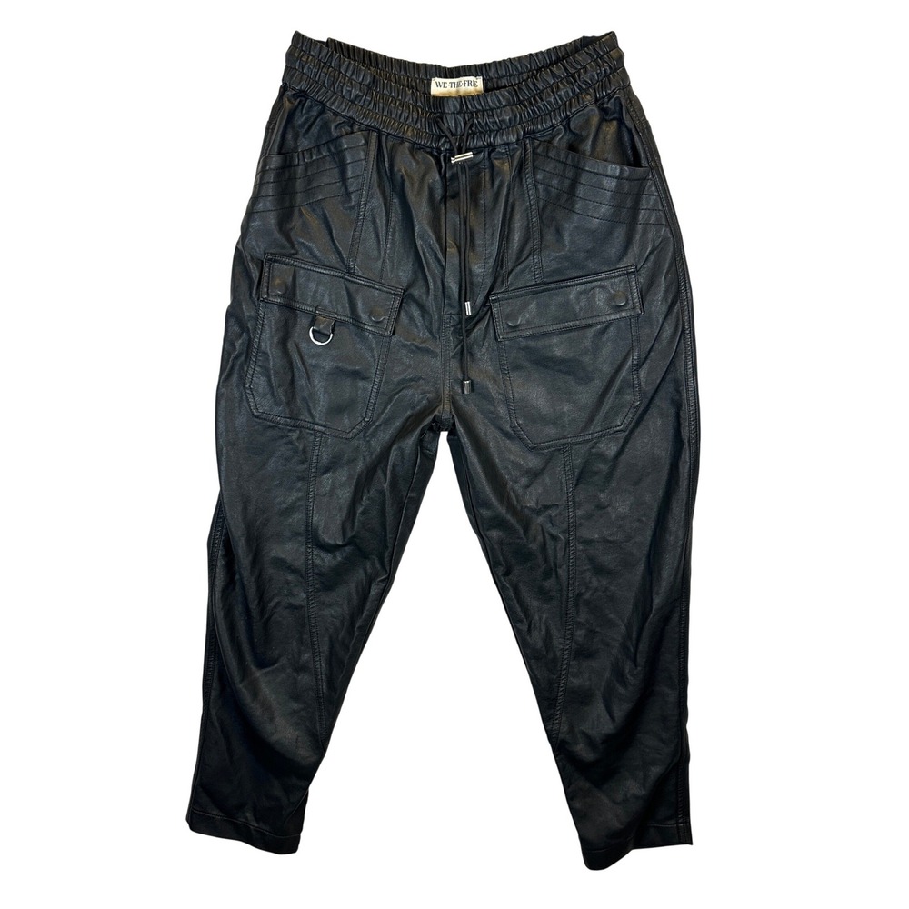 Free People We The Free Black Vegan Leather Cargo Jogger Pants XS Faux Leather